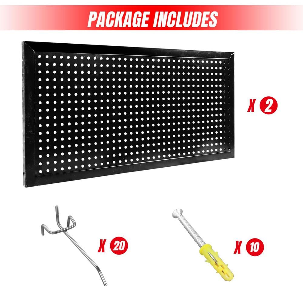 Black Powder-Coated Steel Modular Pegboard Kit, 24" x 24"