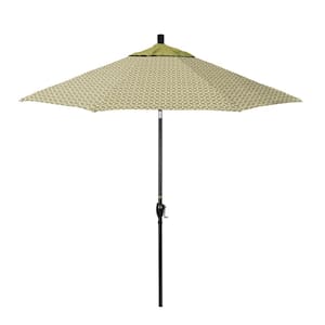 9 ft. Stone Black Aluminum Market Patio Umbrella with Crank Lift and Push-Button Tilt in Marquee Fern Pacifica Premium