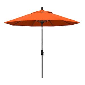 9 ft. Matted Black Aluminum Collar Tilt Crank Lift Market Patio Umbrella in Melon Sunbrella