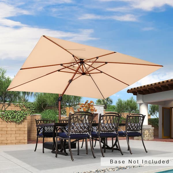 PURPLE LEAF 9 ft. x 12 ft. All-aluminum 360° Rotation Wood pattern Cantilever Outdoor Patio Umbrella in Beige