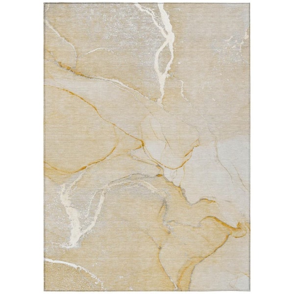 Beige 5 ft. x 8 ft. Woven Abstract Polyester Rectangle Indoor/Outdoor Area Rug