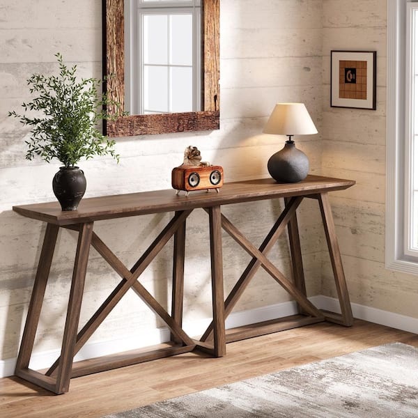 BYBLIGHT Turrella 71 in. Brown Rectangle Wood Console Table