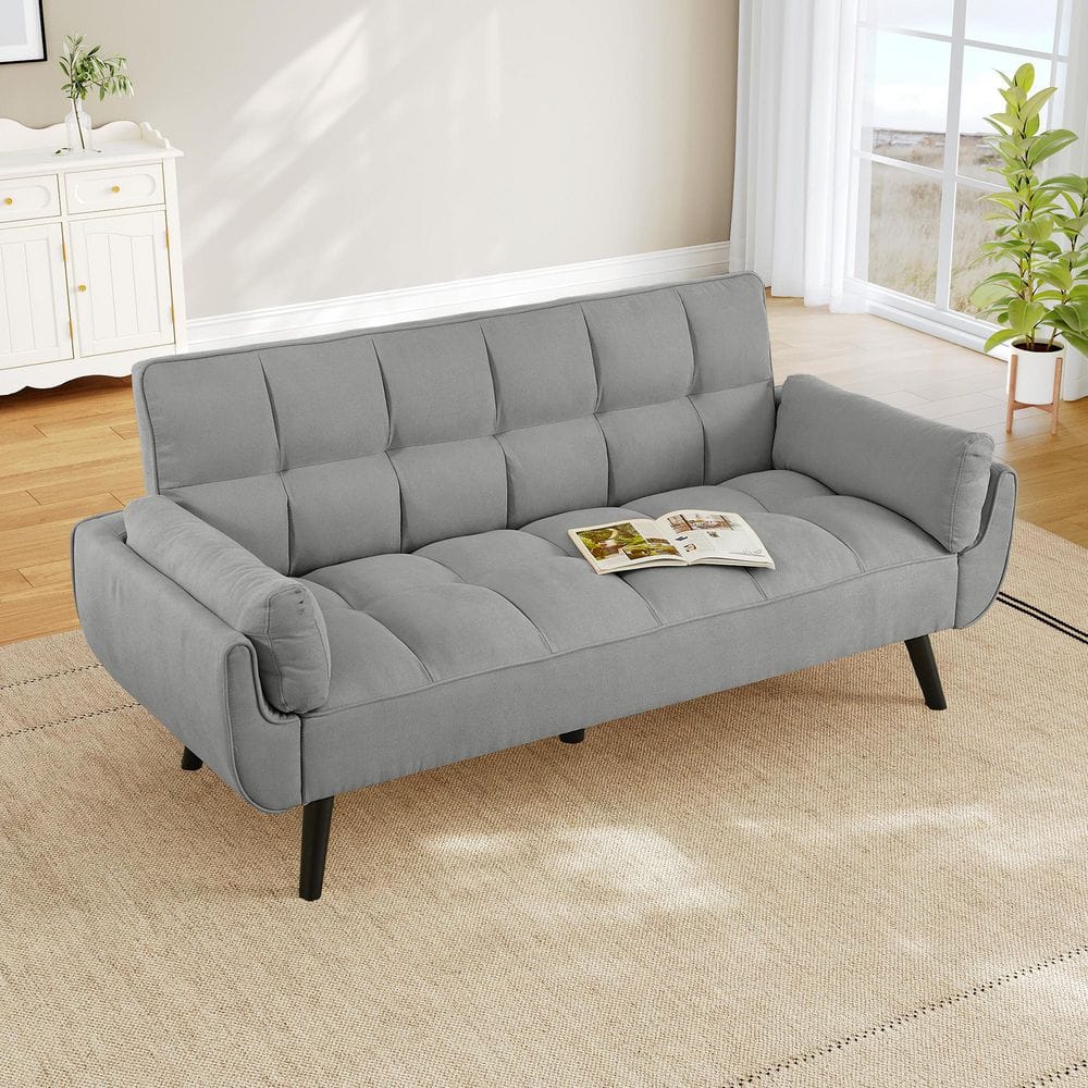 GOJANE Modern 74.8 in. Flared Arm Linen Rectangle Sofa in Light