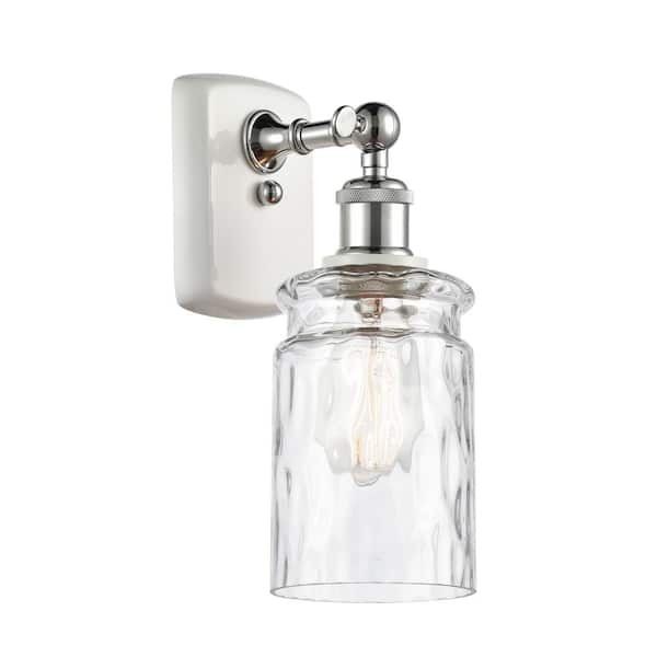 Candor 1-Light Clear Water Glass, White and Polished Chrome Wall Sconce with Clear Glass Shade