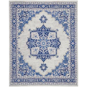 Whimsicle Ivory Blue 8 ft. x 11 ft. Center Medallion Traditional Area Rug