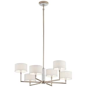 Laurent 33 in. 6-Light Polished Nickel Mid-Century Modern Shaded Circle Chandelier for Dining Room