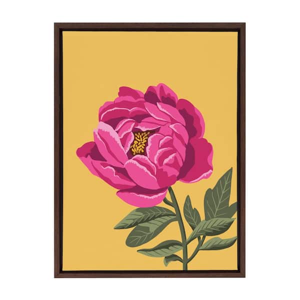 Kate and Laurel Bright Peony by Maria Filar Framed Nature Canvas Wall Art Print 24.00 in. x 18.00 in.