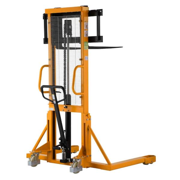 63 in. Max Lifting Hydraulic Hand Pallet Stacker 2,200 lbs. Manual Straddle Stacker with Adjustable Forks