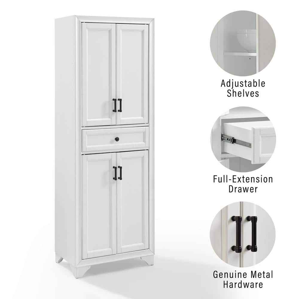 Distressed White Tall Kitchen Pantry with Adjustable Shelves