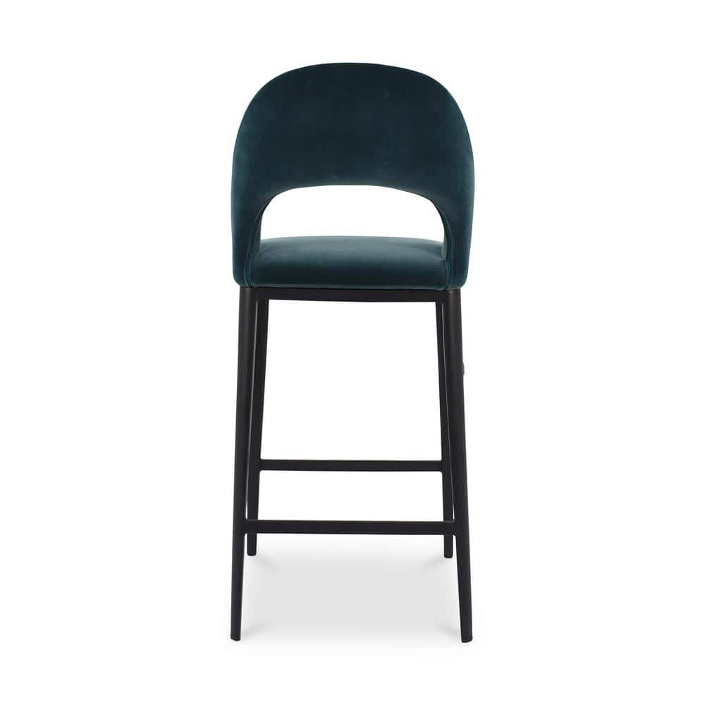 Teal Upholstered Steel Frame Counter Stool with Low Back