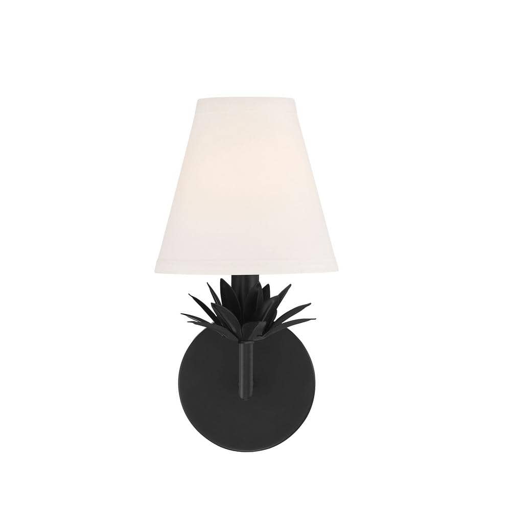 Rosalie Floral Bobeche Matte Black Outdoor Wall Sconce