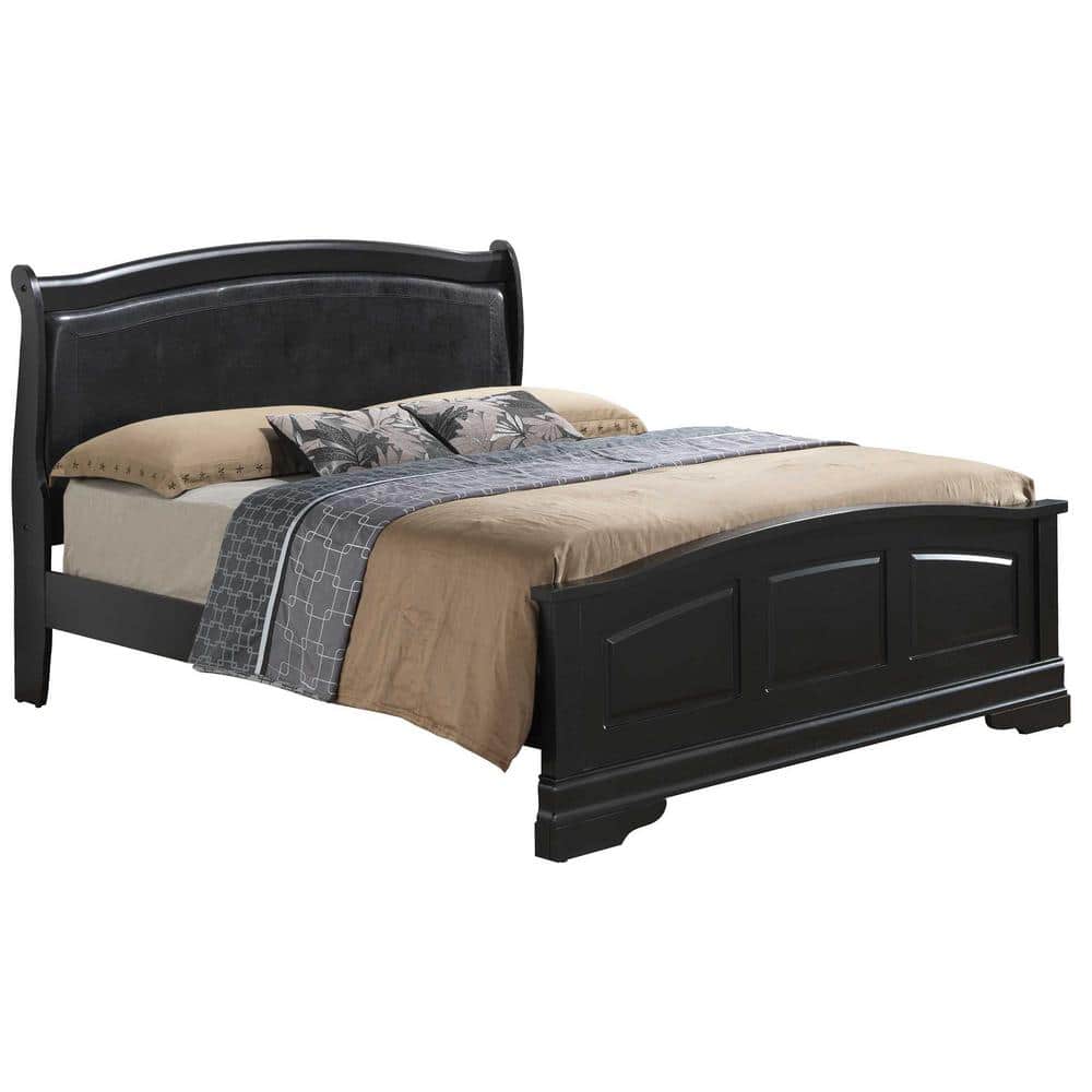 Louis Philippe Black Upholstered Wood King Panel Bed