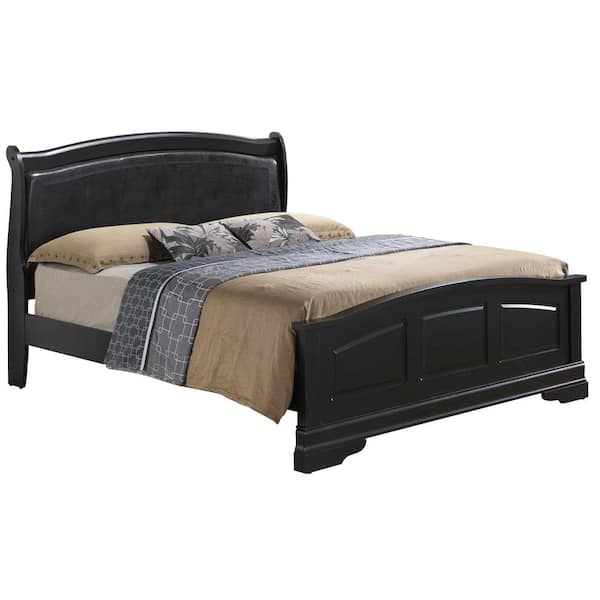 AndMakers Louis Philippe Black Upholstered Wood King Panel Bed