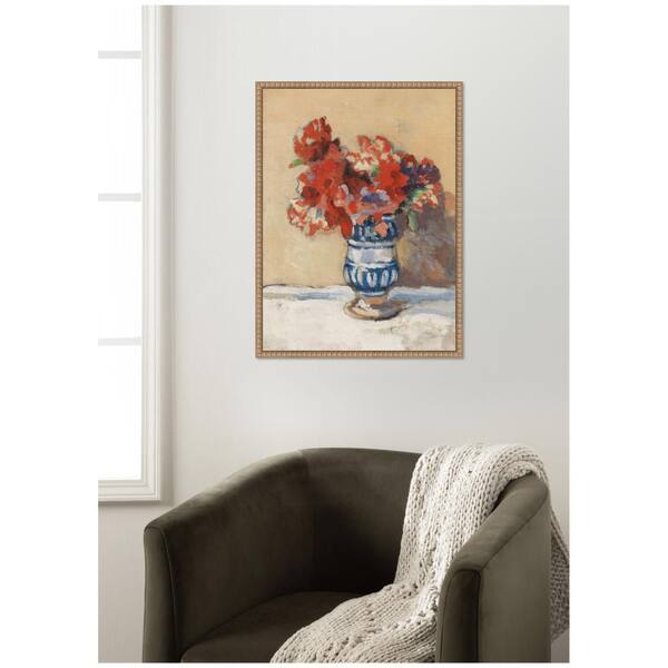 Kate and Laurel - Sylvie Flowers in a Blue Vase by Christopher Wood by Nostalgia Prints Flowers Framed Art Print 24 in. x 18 in.