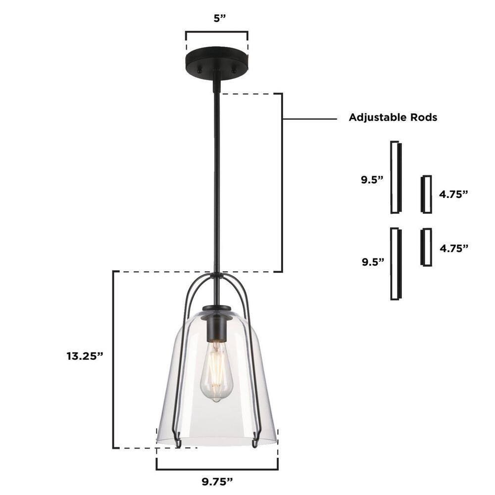 Kewadin Mini Matte Black and Clear Glass Bell Pendant Light