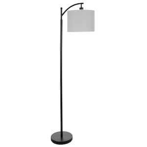 63 in. Tall Black Standard Modern Floor Lamp Light with Linen Shade and LED Bulb