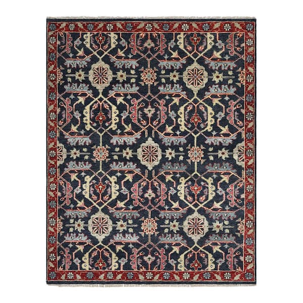 Solo Rugs Armin Traditional Serapi Blue 9 ft. x 12 ft. Floral Handmade Area Rug