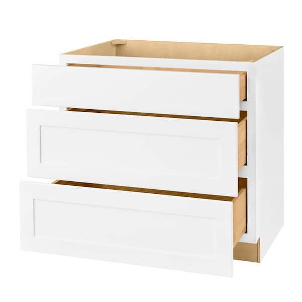 Hampton Bay Avondale 36 in. W x 24 in. D x 34.5 in. H Ready to Assemble  Plywood Shaker Drawer Base Kitchen Cabinet in Alpine White DB36 - The Home  Depot