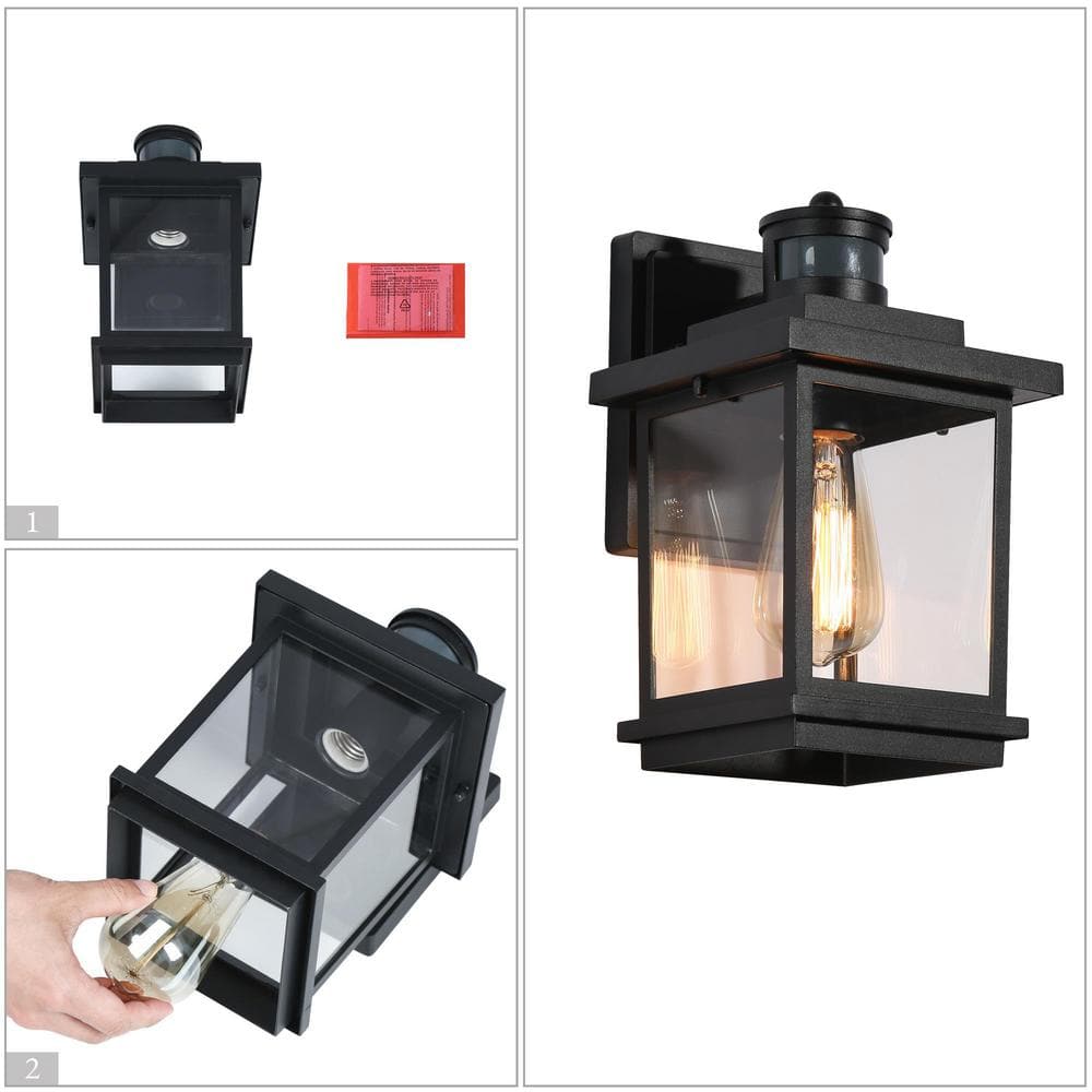 Black Iron Dimmable Lantern Sconce with Clear Glass