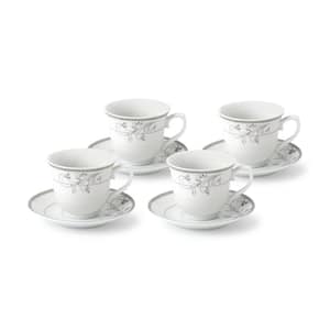 Lorren Home Porcelain Tea/Coffee Set-Service for 4 Silver Floral Design