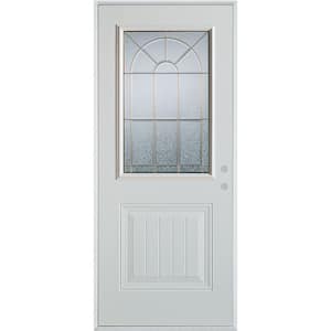 36 in. x 80 in. Geometric Zinc 1/2 Lite 1-Panel Painted White Left-Hand Inswing Steel Prehung Front Door