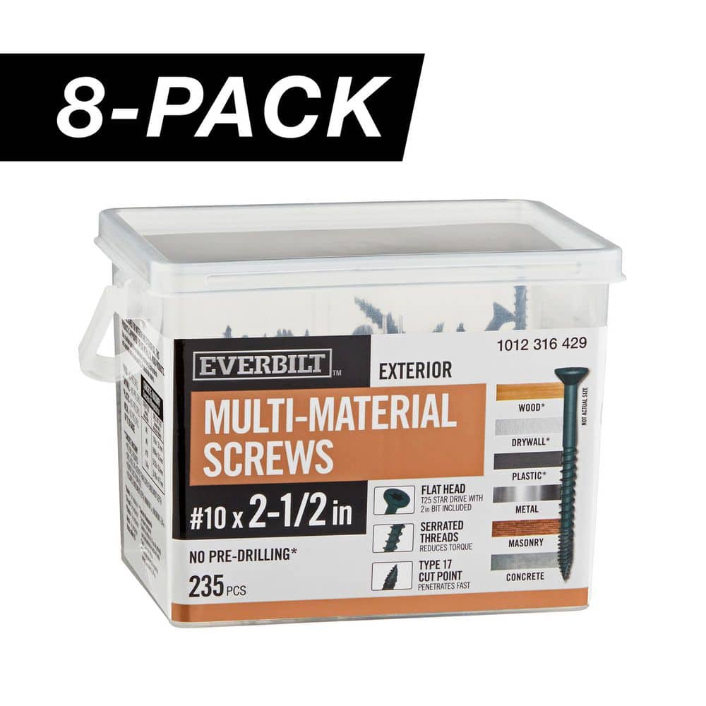 8-Pack #10 x 2-1/2 in. Black 6-Lobe Star Drive Exterior Flat Head Multi-Material Screw (24 lbs. / 1,880-Piece) price history on PriceWatchPro