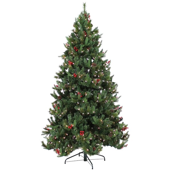 Sunnydaze Decor Sunnydaze 7 ft. Merry Berries Pre-Lit Artificial Christmas Tree
