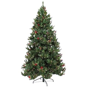Sunnydaze 7 ft. Merry Berries Pre-Lit Artificial Christmas Tree