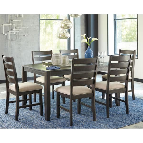 Rokane 7-Piece Rectangle Brown MDF Top Dining Room Set Seats 6