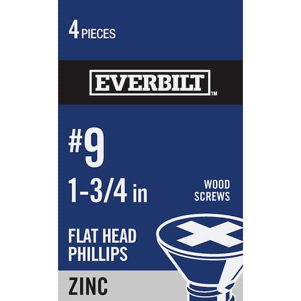 Everbilt #9 1-3/4 in. Zinc Phillips Flat-Head Wood Screws (4-Pack)