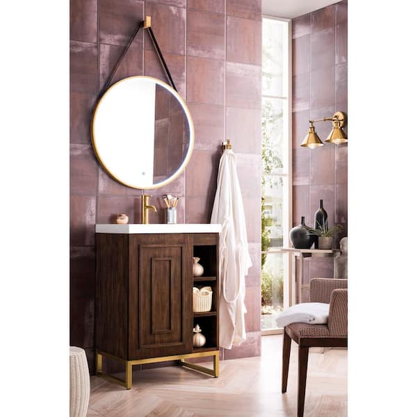Alicante' 24 in. W x 18.3 in. D x 35.5 in. H Bathroom Vanity in Mid Century Acacia with White Glossy Resin Top