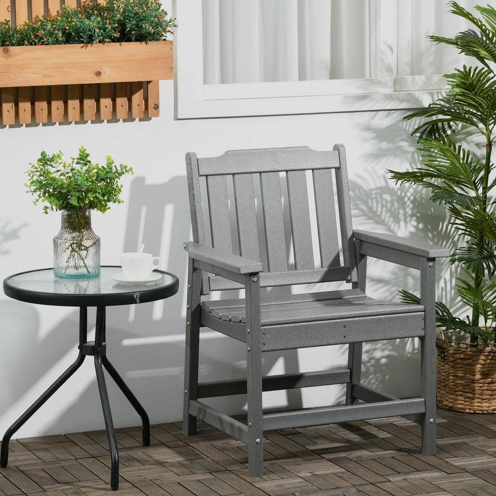 Gray HDPE Slatted Outdoor Dining Chair with Armrests