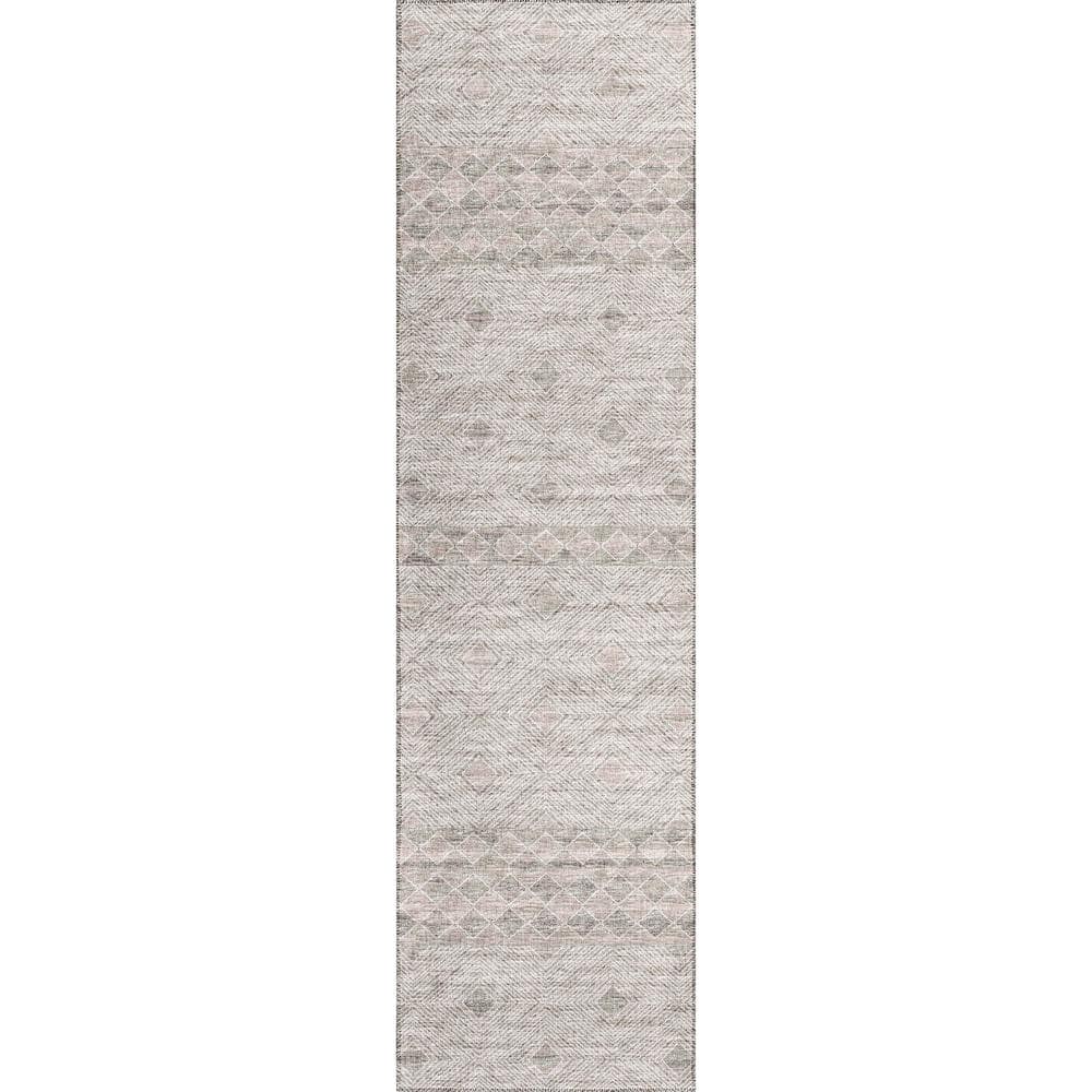 Yuma Beige 2 ft. 3 in. x 7 ft. 6 in. Geometric Indoor/Outdoor Washable Area