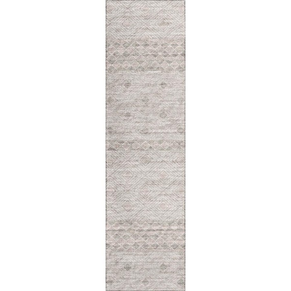 Addison Rugs Yuma Beige 2 ft. 3 in. x 7 ft. 6 in. Geometric Indoor/Outdoor Washable Area Rug