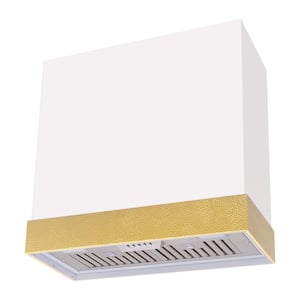 30 in. 600 CFM Ducted Wall Mount Range Hood with 3-Speed Push Control, LED Lights and Carbon Filter, in White with Gold