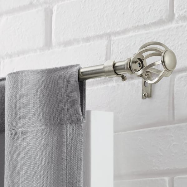 28 in. - 48 in. Telescoping 5/8 in. Single Curtain Rod Kit in Brushed Nickel with Cage Finials