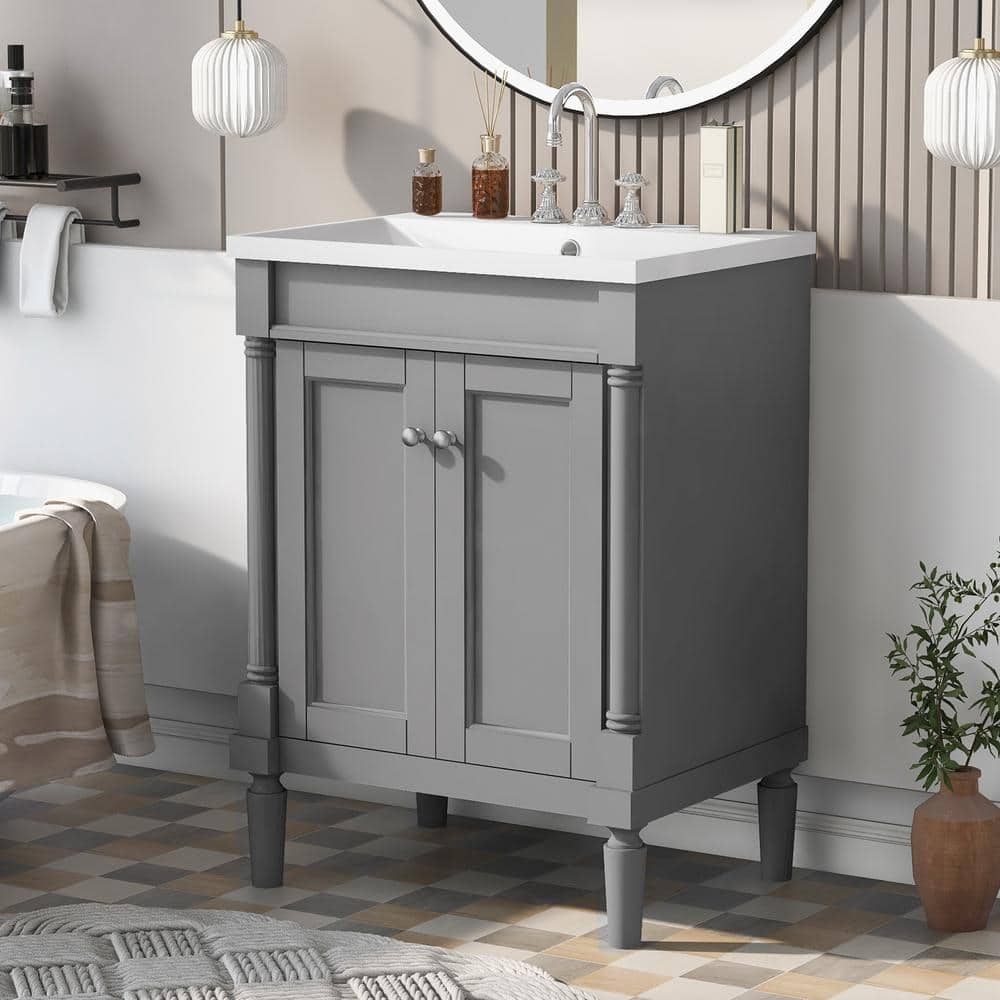 24 in. W x 18 in. D x 34 in. H Single Sink Freestanding Bath Vanity in Gray with White Cultured Marble Top price history on PriceWatchPro