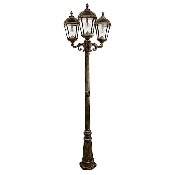 Royal Bulb Series 3-Light Bronze Aluminum Solar Outdoor Weather Resistant Post Light with 450 Lumen LED Bulb Included