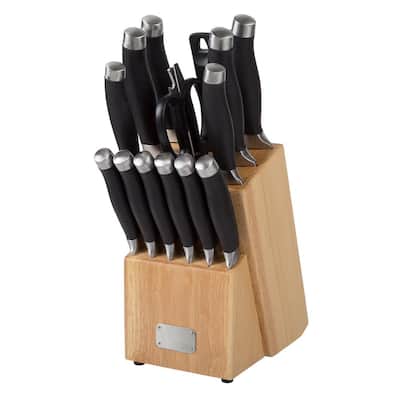 15-Piece Stainless Steel Knife Set with Wooden Block