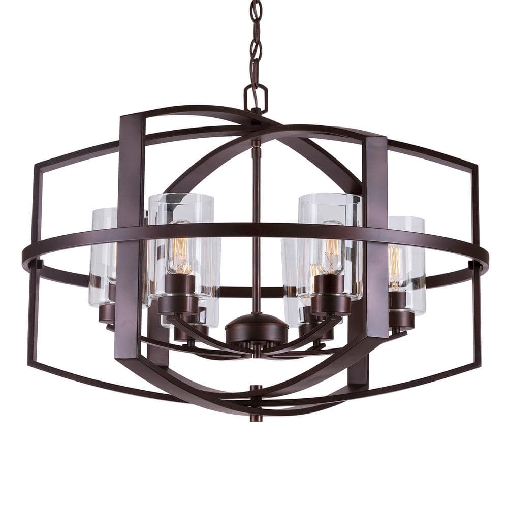 Hyde Antique Bronze 6-Light Steel Chandelier with Clear Glass Shades
