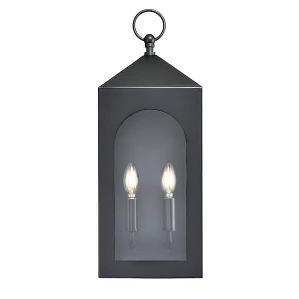 Millennium Lighting Bratton 2-Light 9.29 in. Wide Powder Coated Black Outdoor Wall Lantern with Clear Glass