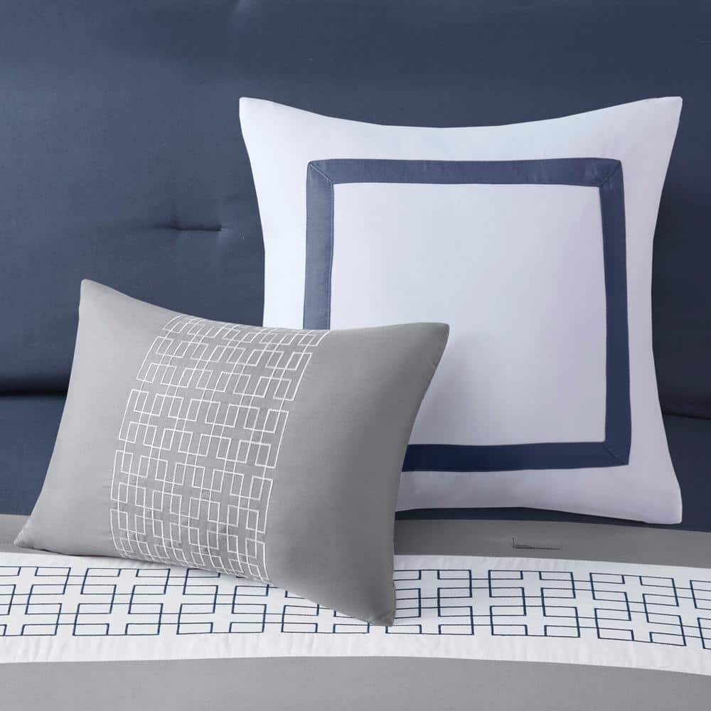 Navy and Gray Queen Microfiber 8-Piece Comforter Set