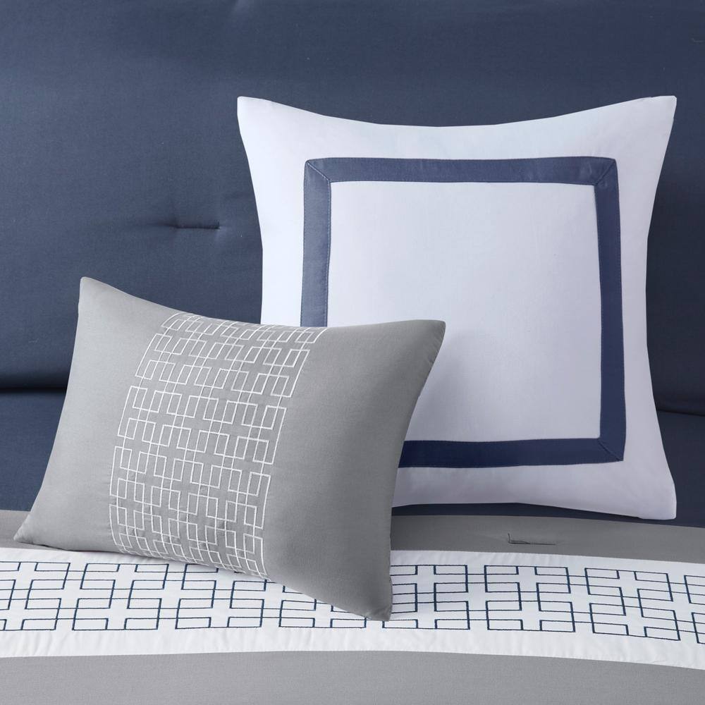 King Navy Microfiber 8-Piece Embroidered Comforter Set
