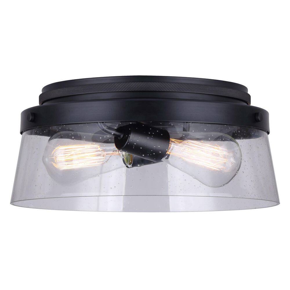 Matte Black Glass Drum Flush Mount Ceiling Light