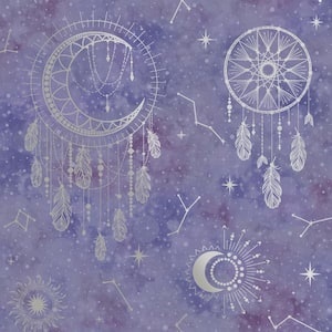 Dreamcatcher Purple and Silver Metallic Non-Pasted Wallpaper (Covers 56 sq. ft.)