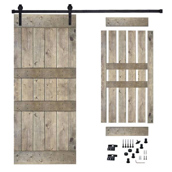 Akicon 30 in. x 84 in. Dark Walnut Painted Wood Sliding Door with Hardware Kit, Pre-Drilled Ready to Assemble