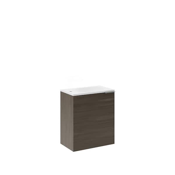 Valencia 20 in. W Wall Hung Bathroom Vanity in Gray Oak with Acrylic Vanity Top in White