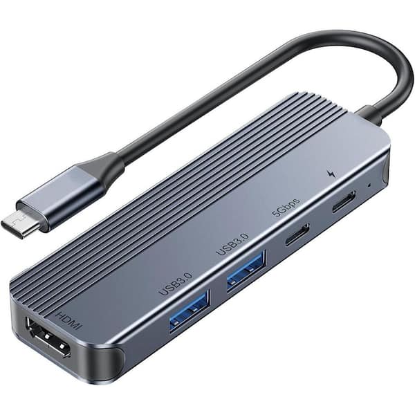 5-in-1 USB-C Hub with 4K HDMI, 2 USB 3.0,5Gbps Type-C, 100W PD Charging-Multiport Adapter for MacBook, Dell and More