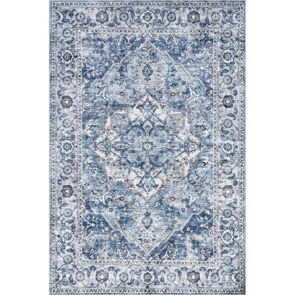 nuLOOM Joslyn Blue 6 ft. 7 in. x 9 ft. Traditional Floral Machine