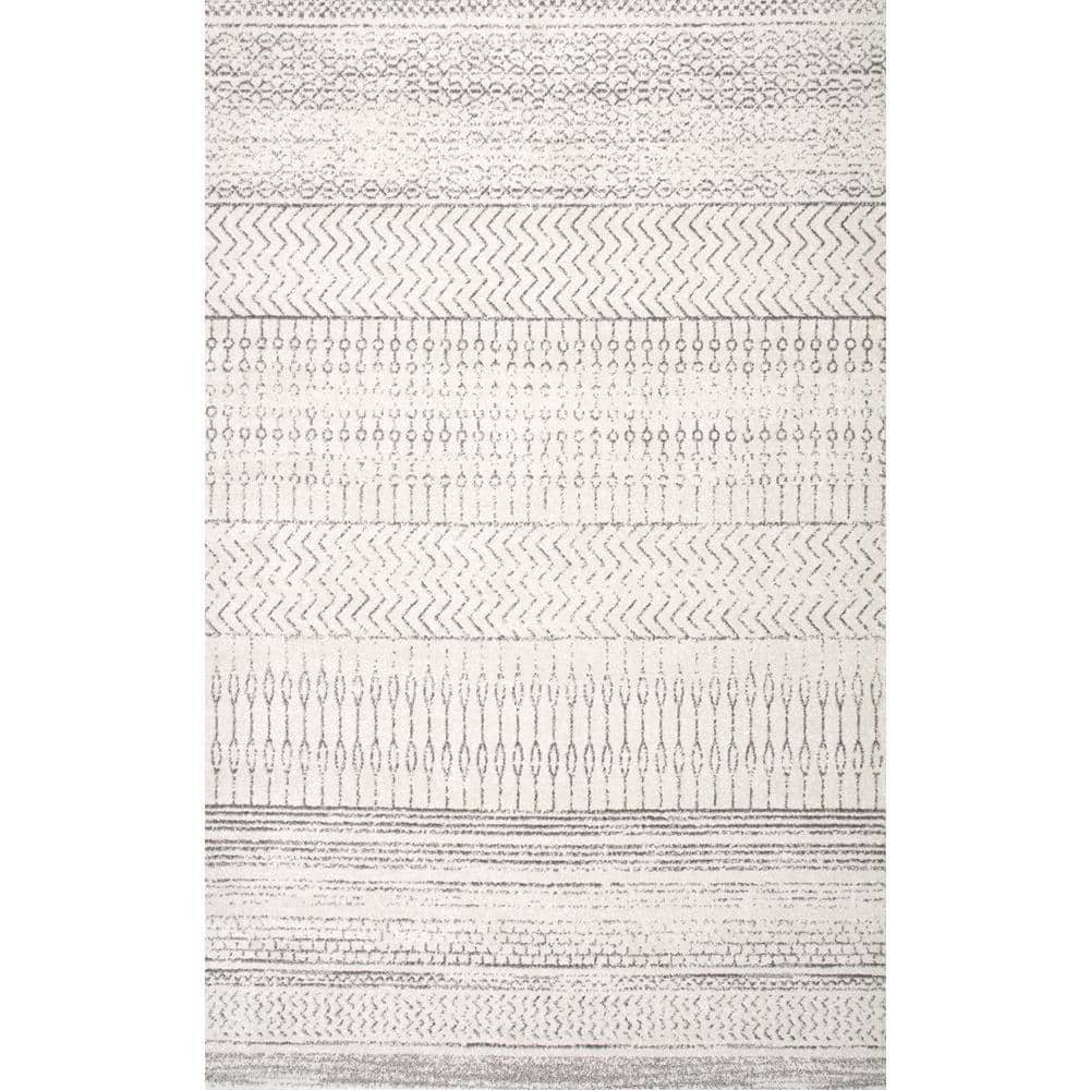 Nova Bohemian Gray Striped Synthetic 4' x 6' Area Rug
